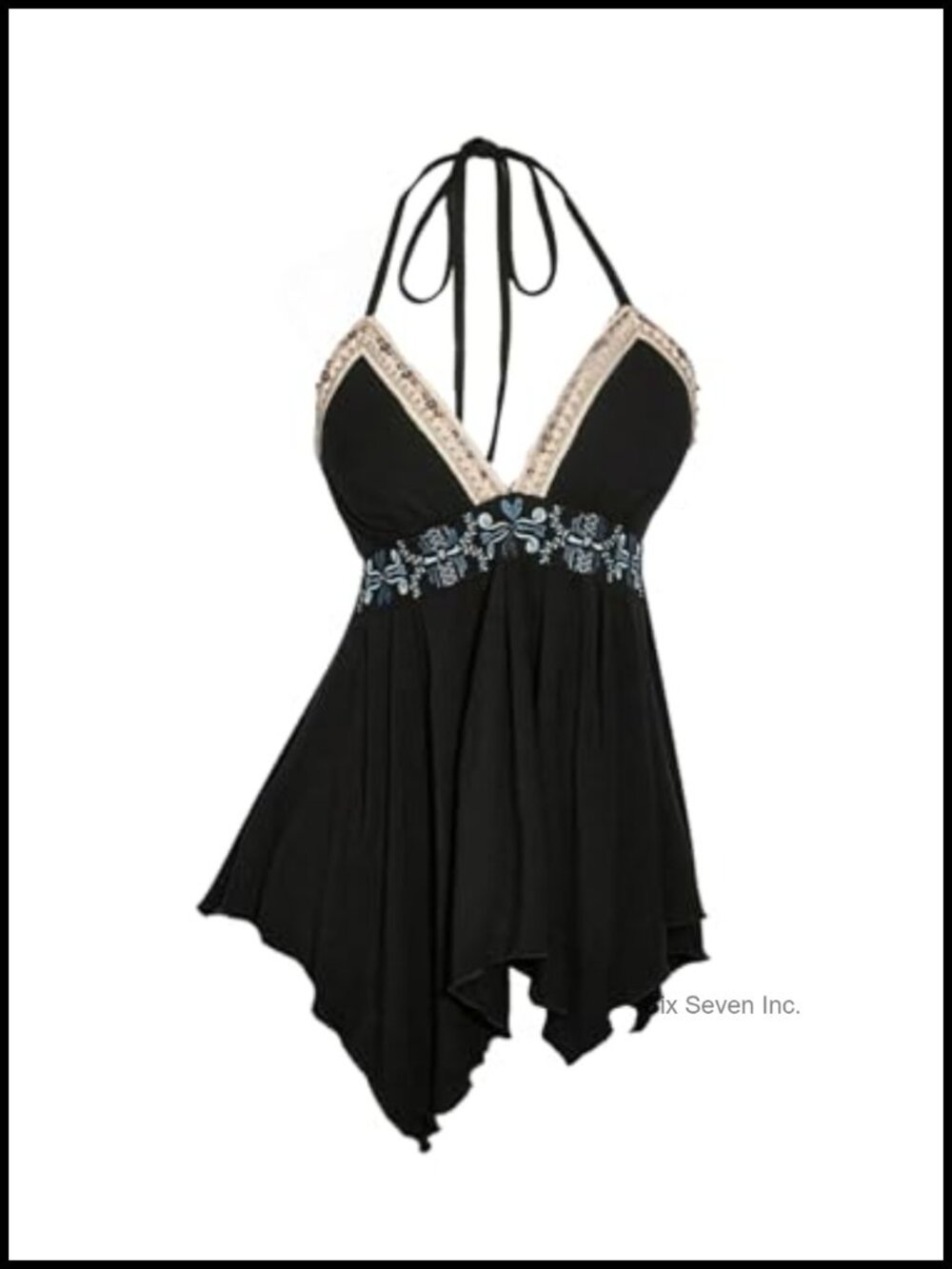 Y2K Boho Embroidery Halter Top Ruffle Open Back Slim Fit Sleeveless Summer